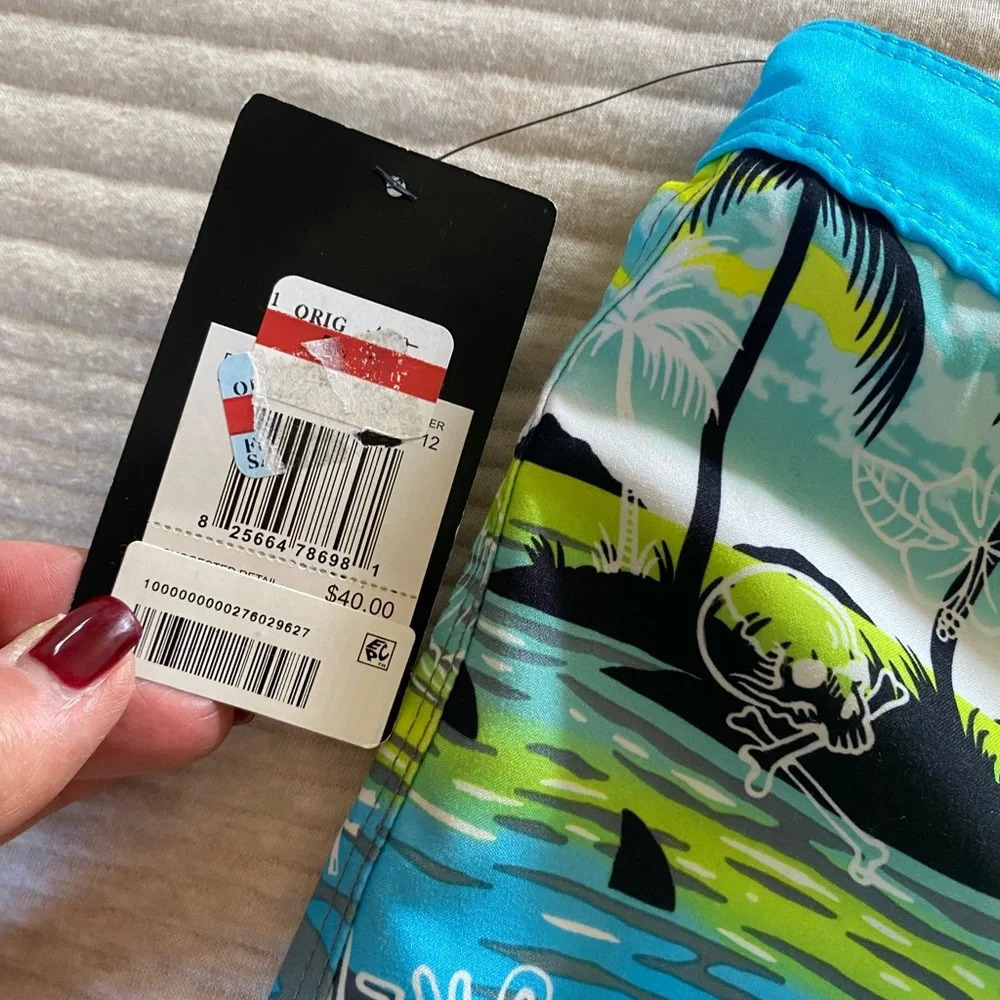 Hurley Boys Board Shorts Bathing Suit Pockets Tie Closure Palm Trees size 12 - Picture 9 of 12
